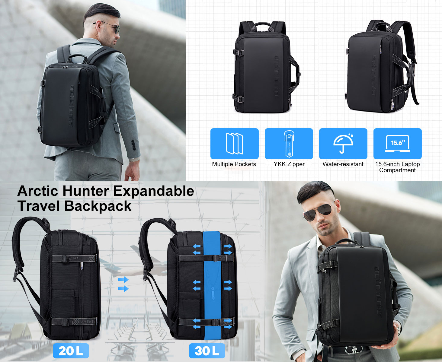 กระเป๋าเป้ Notebook สะพายหลัง & Travel Backpack รุ่น B00540 รองรับถึง 15.6" ขยายพื้นที่ได้ 20-30 ลิตร by Arctic Hunter
