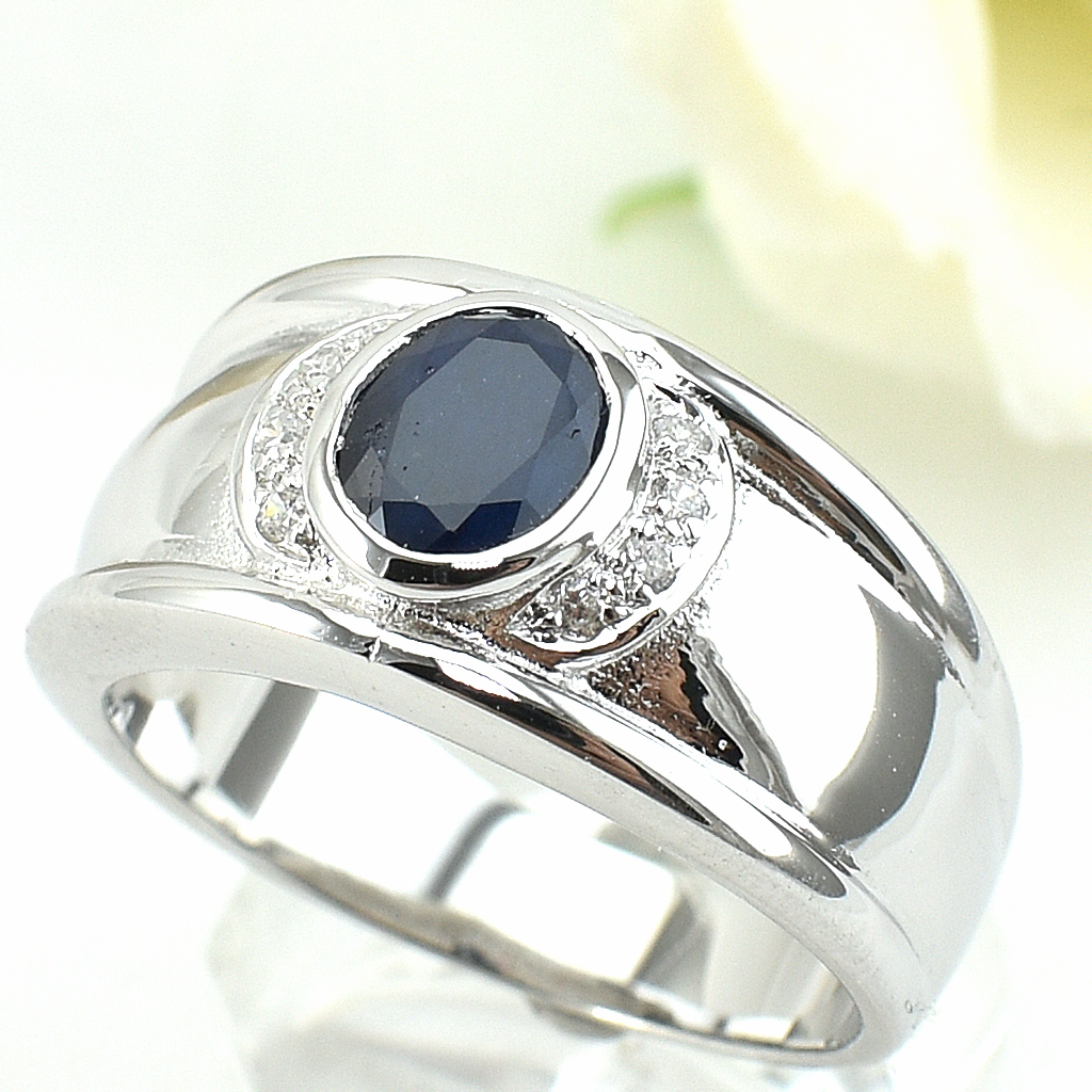 แหวนเงินแท้ราคาถูกชุบทองคำขาว ไพลินแท้ 0.95 กะรัต เพชรCZ 0.08 กะรัต งานประณีตสวยงาม สั่งผลิตค่ะ