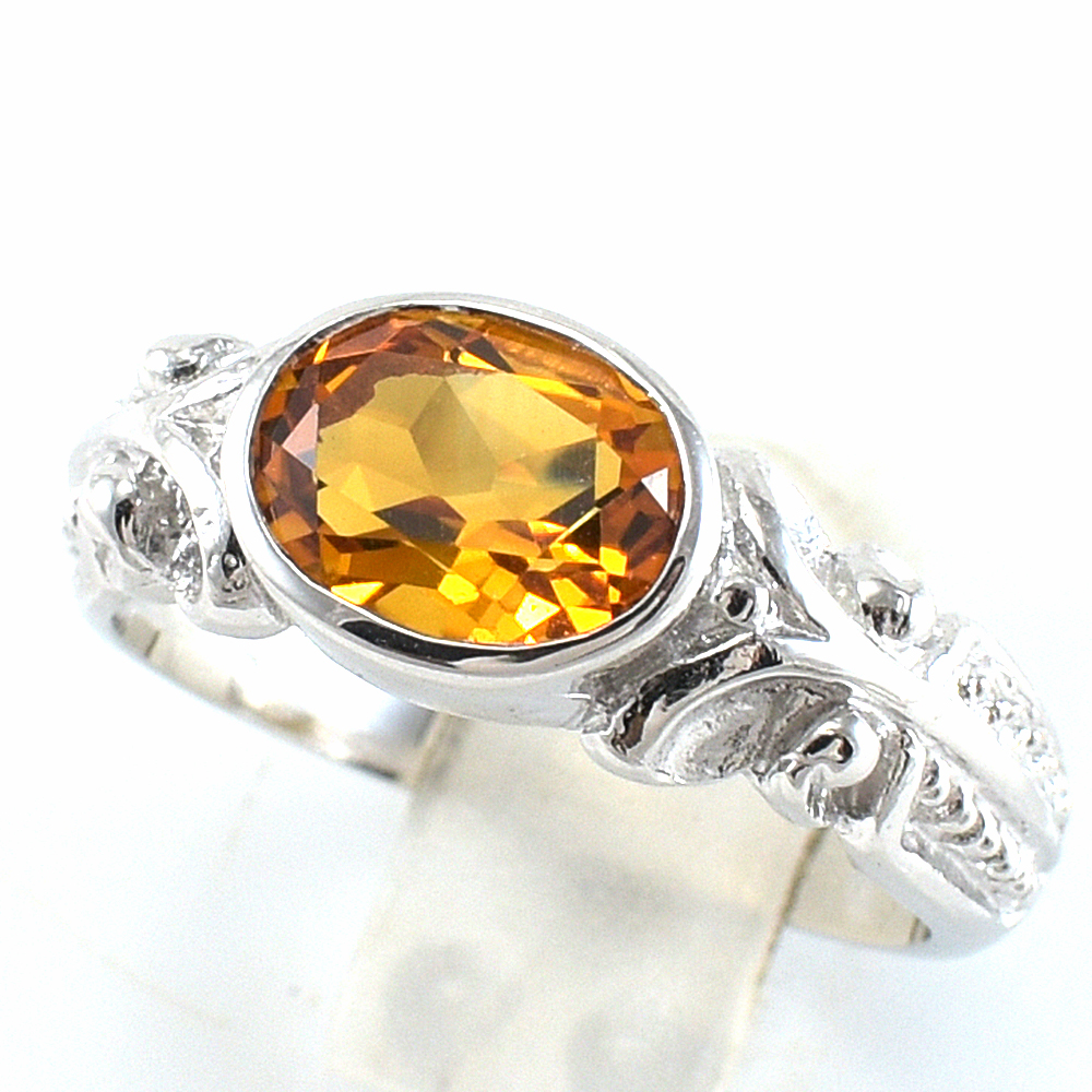 แหวนเงินแท้ราคาถูกชุบทองคำขาว ซิทรินแท้ 1.60 กะรัต งานประณีตสวยงาม สั่งผลิตค่ะ