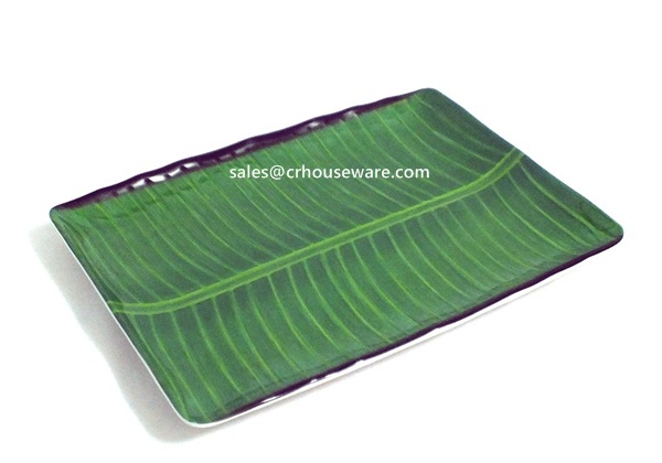 จานลายใบตอง ใบกล้วยเขียว 14" หนาพิเศษ 017-T3714