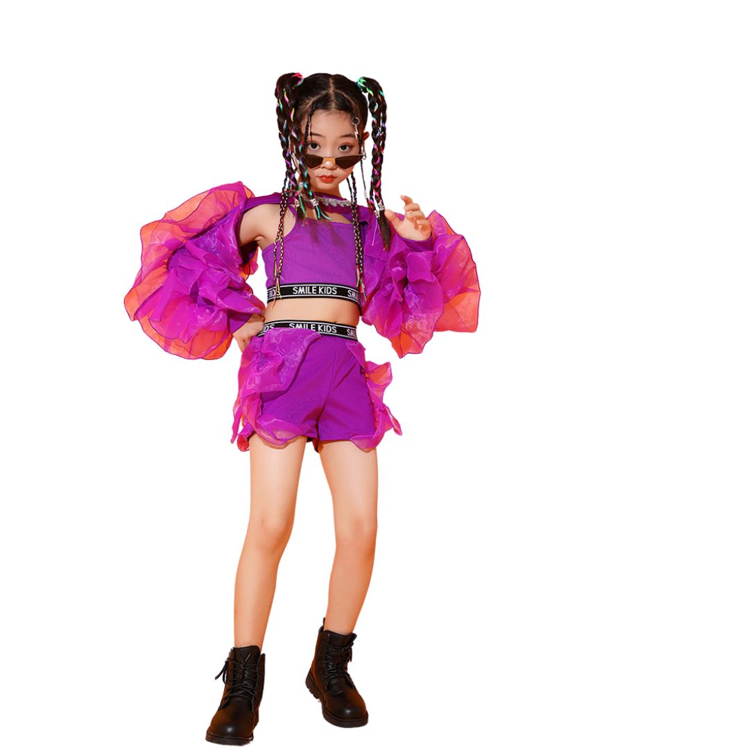 พร้อมส่ง***ชุดเต้น เสื้อแขนพองฟู ฟรุ้งฟริ้ง +กางเกงขาสั้น