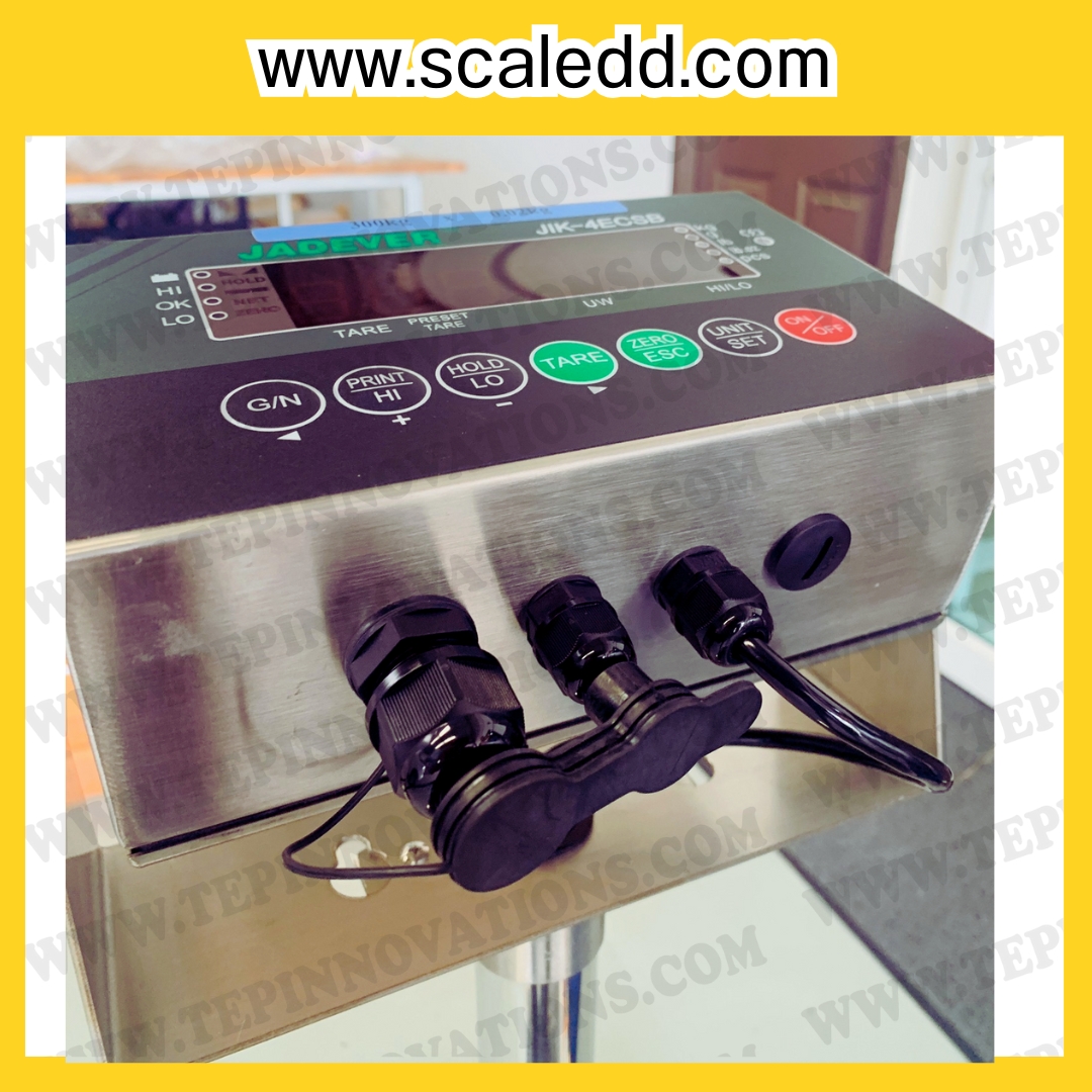 เครื่องชั้งน้ำหนักดิจิตอลกันน้ำตั้งพื้น พิกัดน้ำหนัก 500kg. ค่าความละเอียด50g. ขนาดแท่นชั่ง 60x80 cm. ยี่ห้อ JADEVER รุ่นJIK-4ECSB