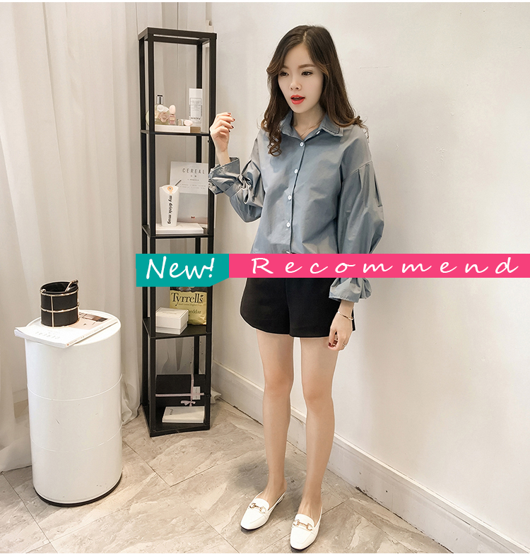 เสื้อแฟชั่นคอปก สไตล์เกาหลี รหัส 1596-สีฟ้าน้ำทะเล