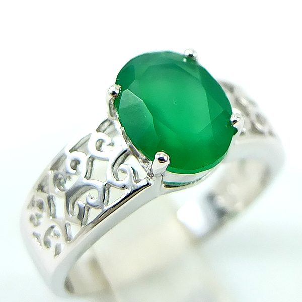 แหวนเงินแท้ราคาถูกชุบทองคำขาว พลอยแท้กรีนอะเกท 1.80 กะรัต งานประณีตสวยงาม สั่งผลิตค่ะ