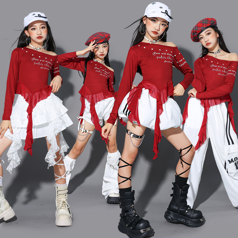 Friendly4kid ชุดเต้น เด็กผู้หญิง เสื้อแดง/ขาว+กระโปรง กางเกง*เปิดจอง