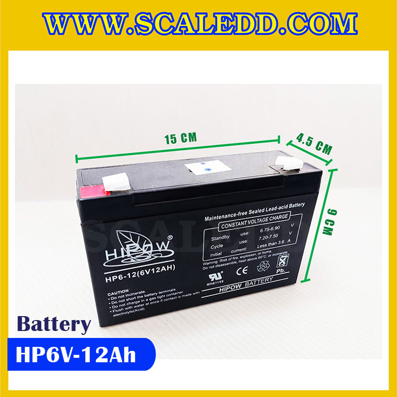 แบตเตอรี่อะไหล่เครื่องชั่ง HIPOW Battery 6V 12Ah, แบตหน้าจอเครื่องชั่ง, แบตเตอรีแบบแห้ง, แบตเตอรี่เครื่องชั่งแขวน OCS-XZ