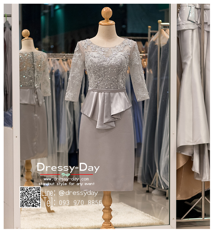 รหัส ชุดไปงานแต่ง :PFS061 ชุดราตรีสั้น แขนยาว เรียบหรู ใส่ไปงานแต่งงาน ชุดออกงานกาล่าดินเนอร์ งานเลี้ยง ดูดีแบบเจ้าภาพ ใส่เป็นชุดงานเช้า ชุดไปงานแต่งงาน งานกาล่าดินเนอร์ งานเลี้ยง สีเทา