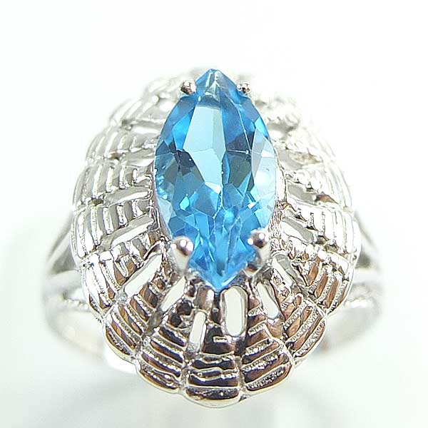 แหวนเงินแท้ราคาถูกชุบทองคำขาว สวิสบลูโทปาซแท้ 2.00 กะรัต งานประณีตสวยงาม สั่งผลิตค่ะ