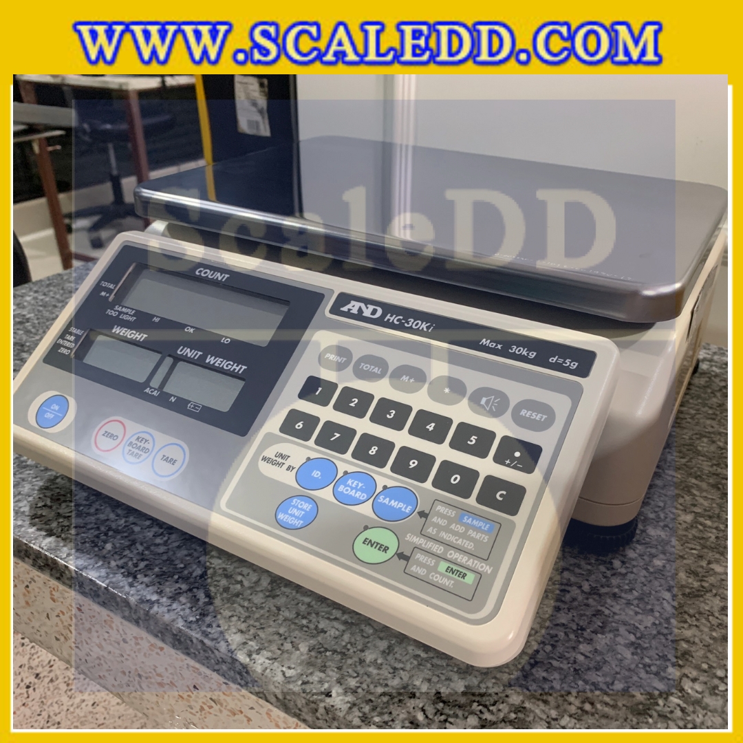 เครื่องชั่งนับจำนวณชิ้นงานดิจิตอล รุ่น HC-30Ki ยี่ห้อ AND น้ำหนักสูงสุด 30 กิโลกรัม ความละเอียด 5 กรัม (ผ่านตรวจรับรองจากสำนักกองชั่งตวงวัด)