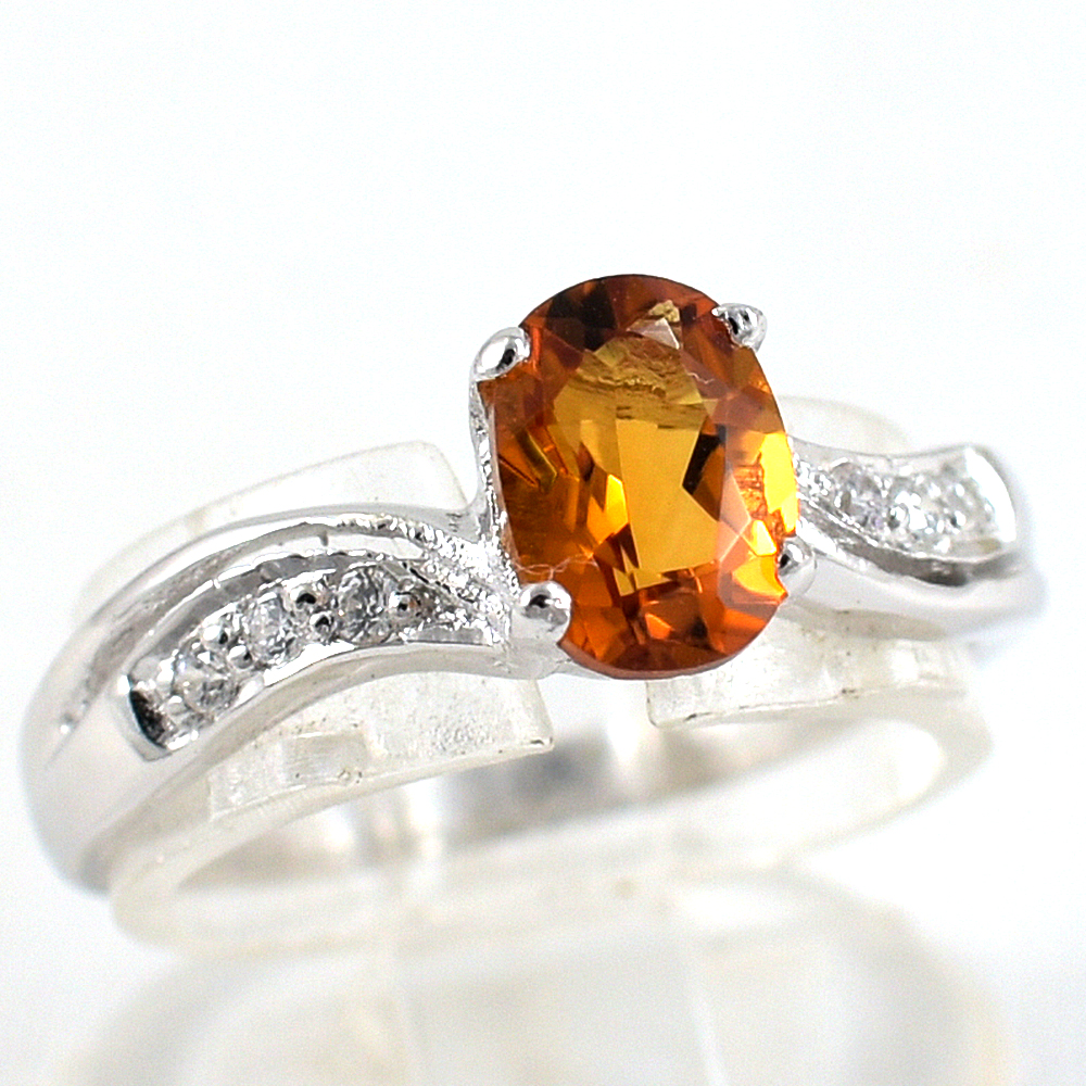 แหวนเงินแท้ราคาถูกชุบทองคำขาว ซิทรินแท้ 0.95 กะรัต เพชรCZ 0.06 กะรัต งานประณีตสวยงาม สั่งผลิตค่ะ