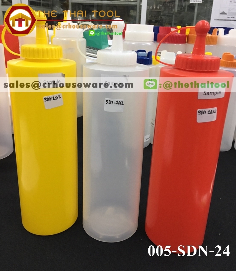 ขวดบีบซอส มีจุกปิด พลาสติก Squeeze Dispensers with Cap 24 oz.