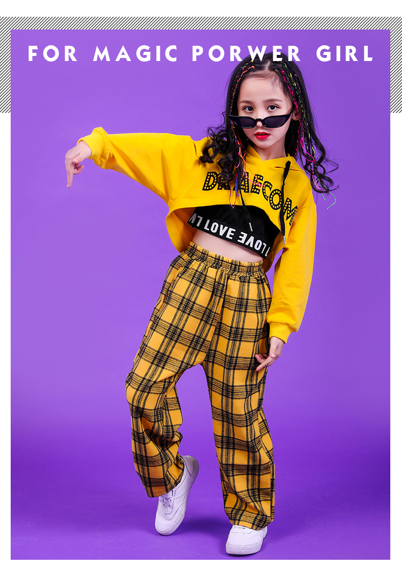 ชุดเต้น ชุดแดนซ์ เซ็ตลายสก๊อต สีเหลือง/สีแดง