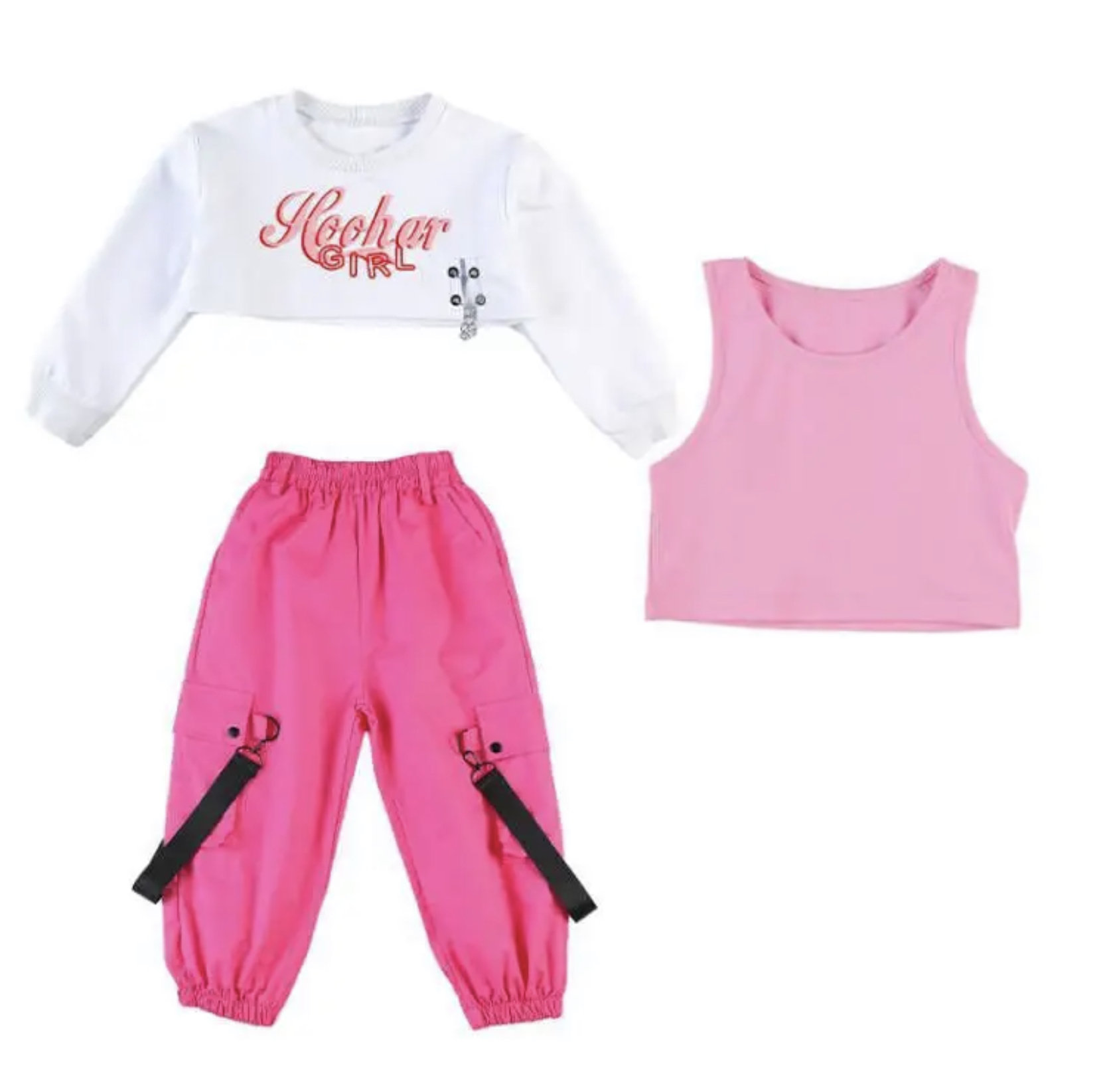 พร้อมส่ง ชุดเต้น ชุดแดนซ์ เสื้อสีขาว+กางเกงขายาว/กระโปรง สีชมพู