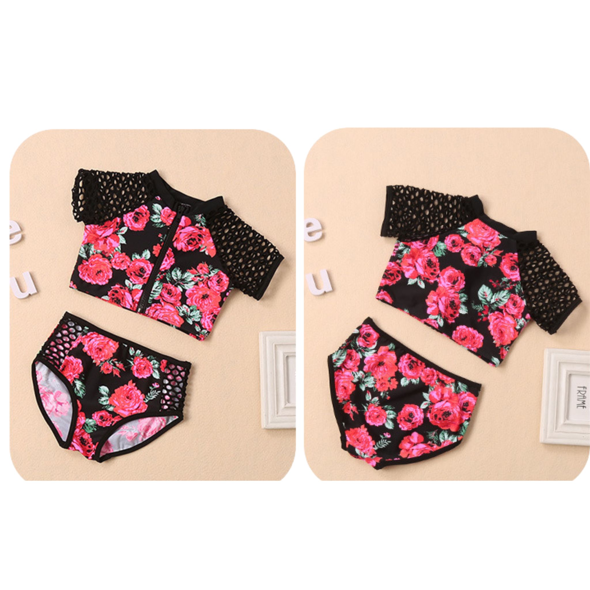 สินค้าพร้อมส่ง ชุดว่ายน้ำ เด็กหญิง เซ็ต 3 ชิ้น สไตล์ลายดอก