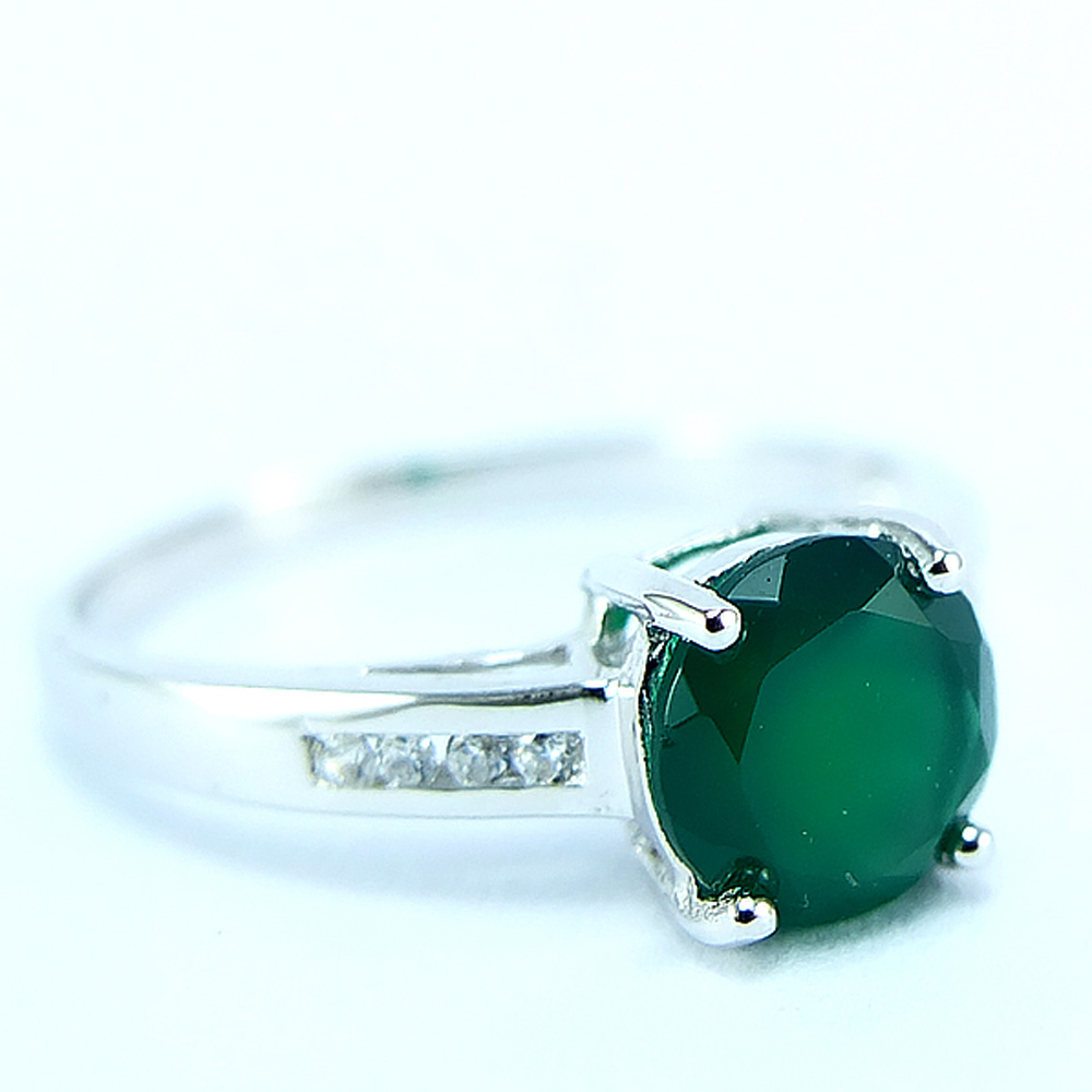 แหวนเงินแท้ราคาถูกชุบทองคำขาว พลอยแท้กรีนอะเกท 1.20 กะรัต เพชรCZ 0.08 กะรัต งานประณีตสวยงาม สั่งผลิตค่ะ