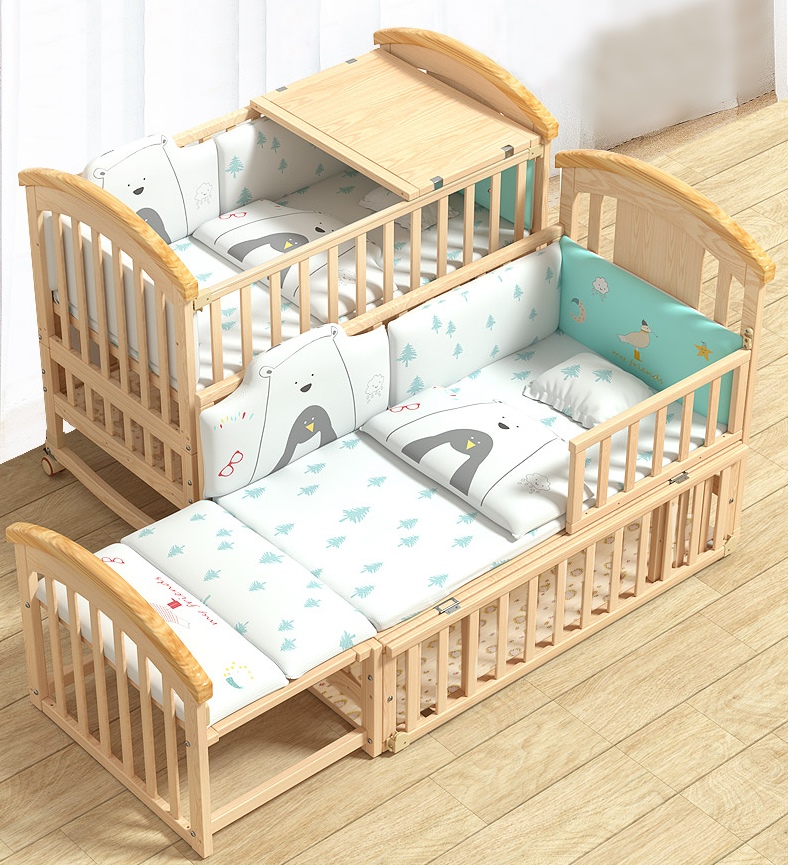 เตียงนอนเด็ก ไม้จริงสามารถปรับขยายเป็นเตียงเด็กโต Double Size TB10107