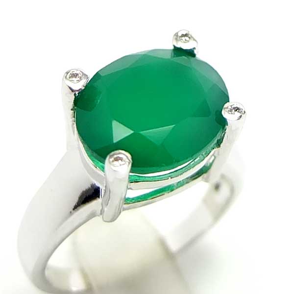 แหวนเงินแท้ราคาถูกชุบทองคำขาว พลอยแท้กรีนอะเกท 4.15 กะรัต เพชรCZ 0.028 กะรัต งานประณีตสวยงาม สั่งผลิตค่ะ