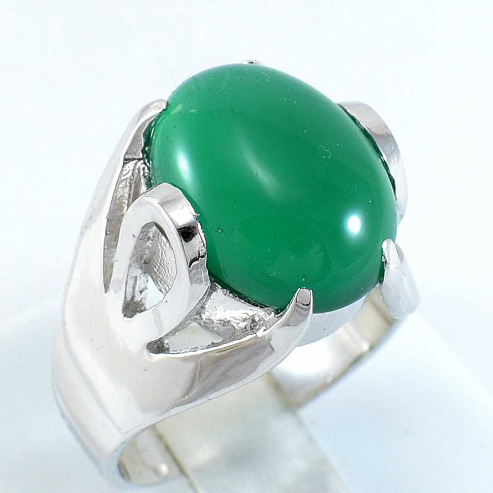 แหวนเงินแท้ราคาถูกชุบทองคำขาว พลอยแท้กรีนอะเกท 9.5 กะรัต งานประณีตสวยงาม สั่งผลิตค่ะ