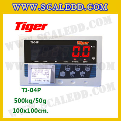 เครื่องชั่งน้ำหนักดิจิตอลพร้อมปริ้นเตอร์ในตัว พิกัด 500kg ค่าละเอียด 50g ยี่ห้อ TIGER รุ่น TI-04P ขนาดแท่น 100x100cm.