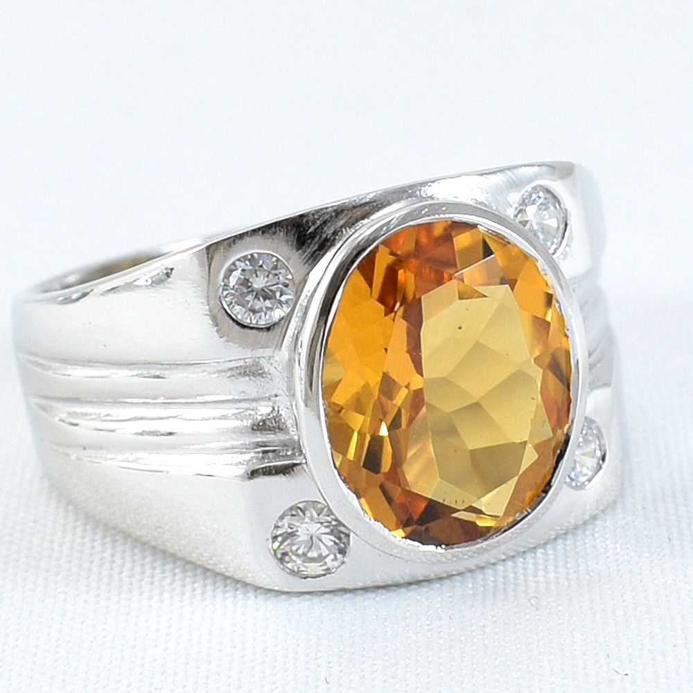 แหวนเงินแท้ราคาถูกชุบทองคำขาว ซิทรินแท้ 4.80 กะรัต เพชรCZ 0.12 กะรัต งานประณีตสวยงาม สั่งผลิตค่ะ