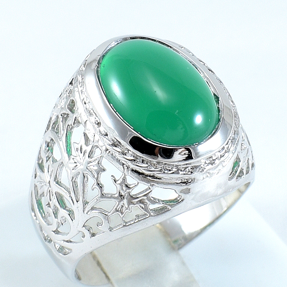 แหวนเงินแท้ราคาถูกชุบทองคำขาว พลอยแท้กรีนอะเกท 5.50 กะรัต งานประณีตสวยงาม สั่งผลิตค่ะ