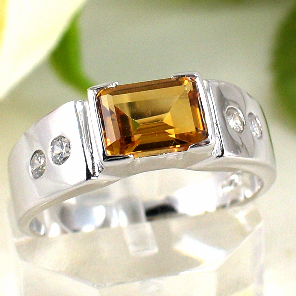 แหวนเงินแท้ราคาถูกชุบทองคำขาว ซิทรินแท้ 0.95 กะรัต เพชรCZ 0.10 กะรัต งานประณีตสวยงาม สั่งผลิตค่ะ