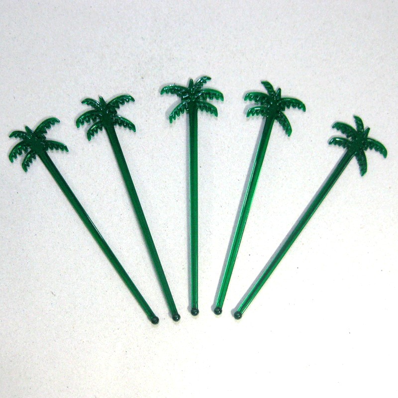 ไม้คนเหล้ารูปต้นมะพร้าวสีเขียว 7 นิ้ว