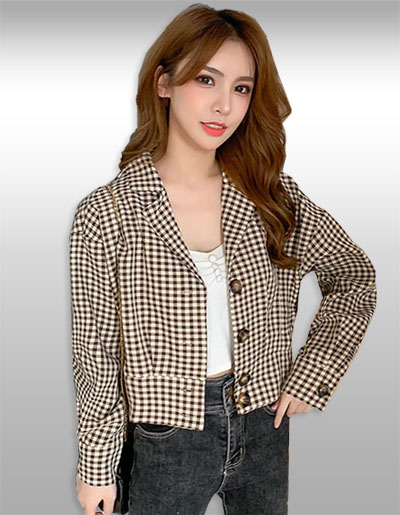 เสื้อคลุมแฟชั่นลายสก็อตสีน้ำตาลแบบสวยสไตล์เกาหลี มี4ไซส
