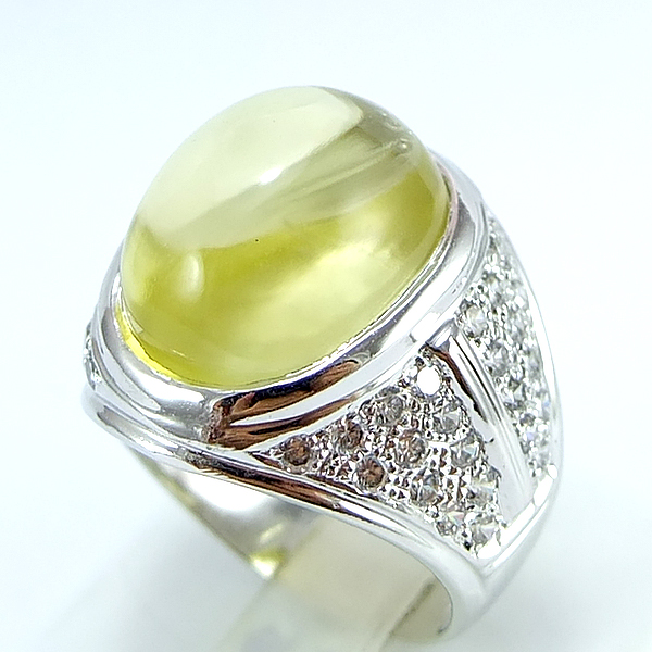 แหวนเงินแท้ราคาถูกชุบทองคำขาว พลอยแท้เลมอนควอทซ์ 19.35 กะรัต เพชรCZ 0.72 กะรัต งานประณีตสวยงาม สั่งผลิตค่ะ