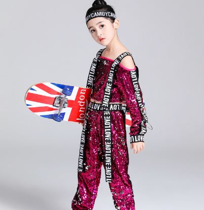 **พร้อมส่ง**ชุดเต้น ชุดฮิปฮอป เสื้อแขนยาว ปักเลื่อม พร้อมกางเกงขาขายาว