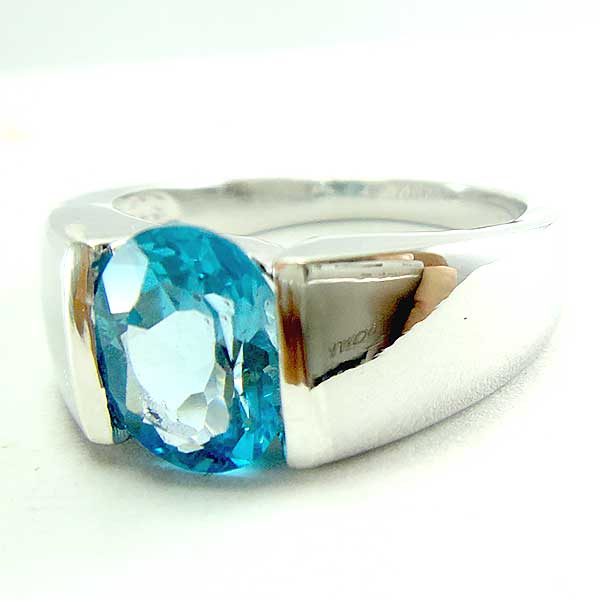 แหวนเงินแท้ราคาถูกชุบทองคำขาว สวิสบลูโทปาซแท้ 2.95 กะรัต งานประณีตสวยงาม สั่งผลิตค่ะ