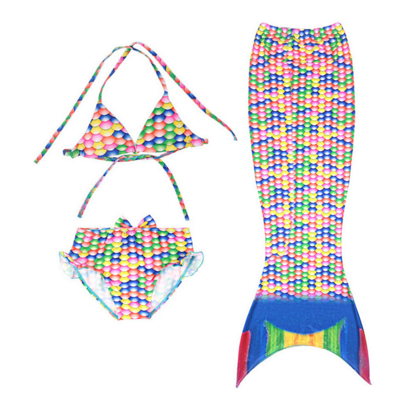 สินค้าพร้อมส่ง ชุดเด็ก ชุดว่ายน้ำหางนางเงือก จุดหลากสีรุ้ง