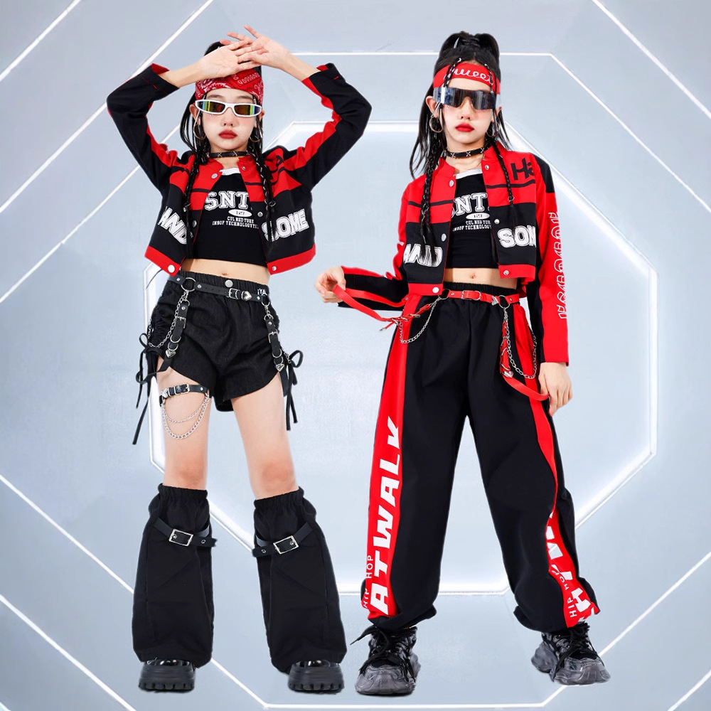 พร้อมส่ง ชุดเต้น ชุดแดนซ์ ชุดเซ็ทเสื้อแจ็คเก็ต แขนยาว+กางเกงวอร์ม