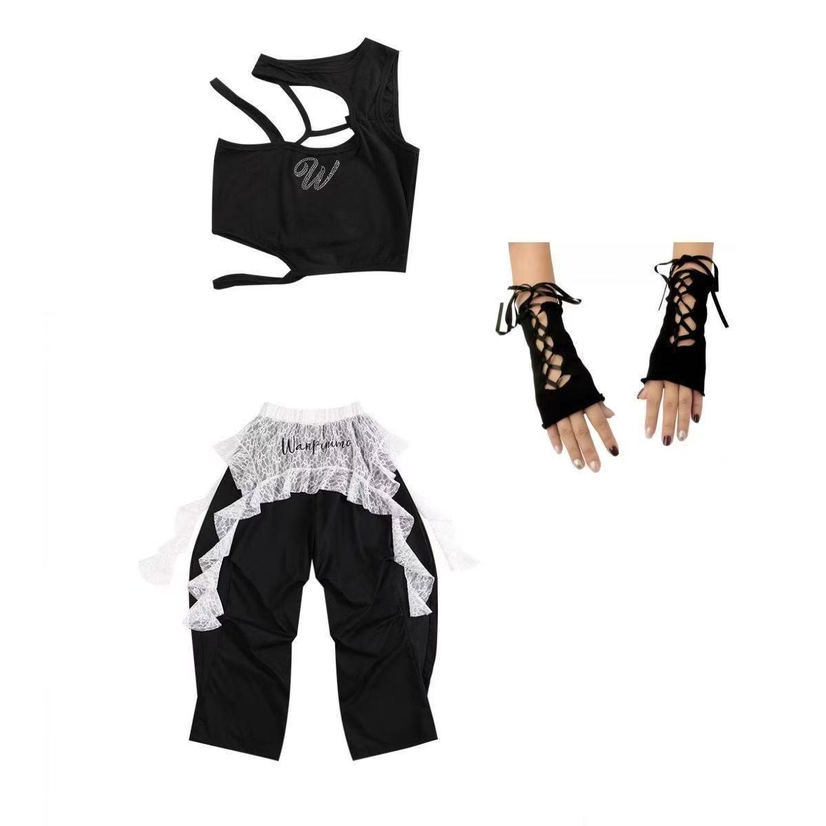 Friendly4kid พร้อมส่ง***ชุดเต้น set เสื้อ+กางเกง สีดำสไตล์สตรีทแดนซ์