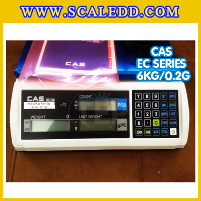 เครื่องชั่งนับจำนวนตั้งโต๊ะ6kg เครื่องชั่งน้ำหนัก6kg เครื่องชั่ง6kg กิโล ตาชั่งนับชิ้นงาน6kg เครื่องชั่งดิจิตอล6kg. ความละเอียด0.2g ยี่ห้อ CAS รุ่น EC (เครื่องชั่งผ่านตรวจรับรอง)