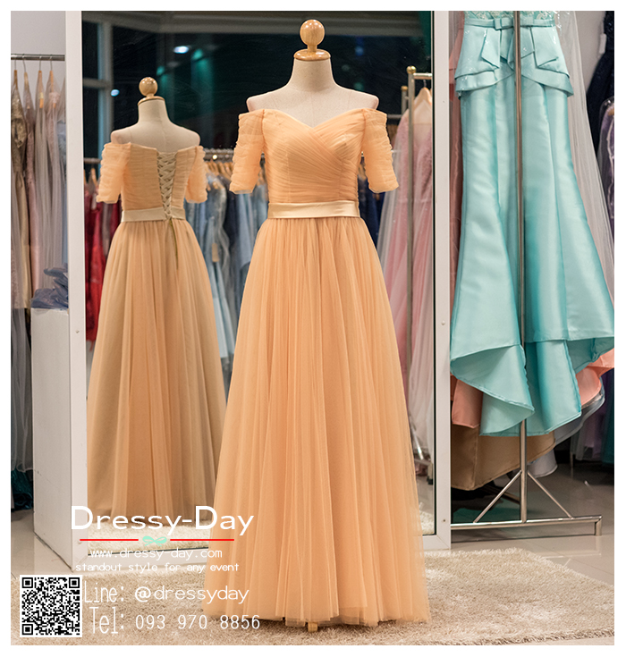 รหัส ชุดราตรียาวคนอ้วน : PF071 ชุดแซก ชุดราตรียาวมีแขน หรู สีทอง แขนยาว เรียบหรู เหมาะสำหรับงานแต่งงาน งานกลางคืน กาล่าดินเนอร์