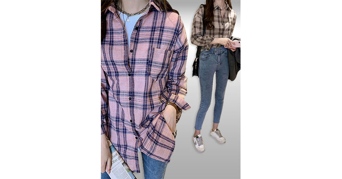 เสื้อเชิ๊ตแฟชั่นลายสก็อตใส่คลุมสไตล์เกาหลี มี 2 สี รหัส2301