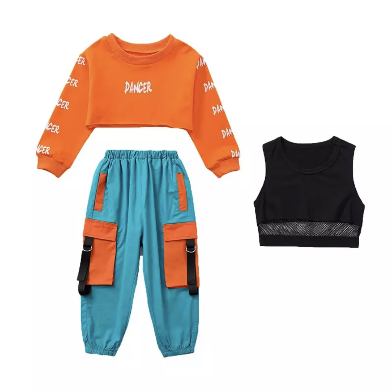 ชุดเต้น ชุดแดนซ์ เสื้อแขนยาวสีส้ม+กางเกงขายาว