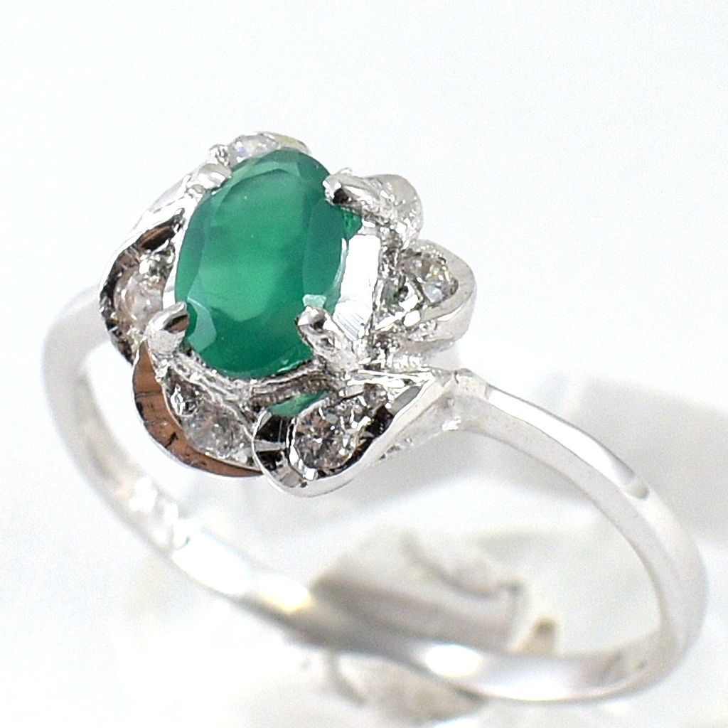 แหวนเงินแท้ราคาถูกชุบทองคำขาว พลอยแท้กรีนอะเกท 0.45 กะรัต เพชรCZ 0.09 กะรัต งานประณีตสวยงาม สั่งผลิตค่ะ