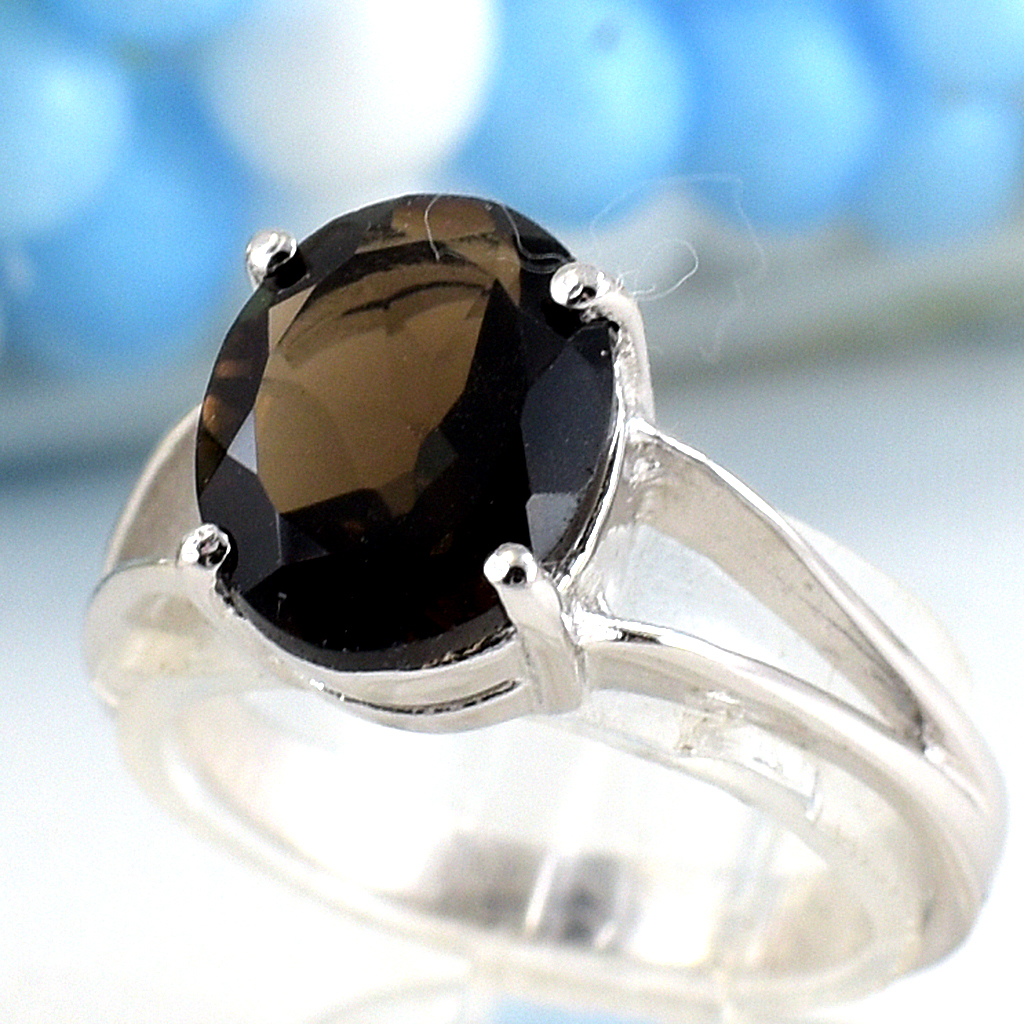 แหวนเงินแท้ราคาถูกชุบทองคำขาว พลอยแท้สโมกกี้ควอทซ์ 2.25 กะรัต งานประณีตสวยงาม สั่งผลิตค่ะ