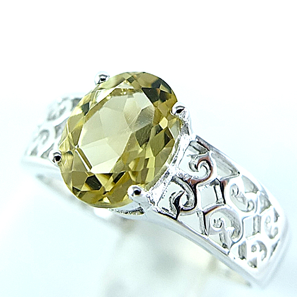 แหวนเงินแท้ราคาถูกชุบทองคำขาว พลอยแท้เลมอนควอทซ์ 1.80 กะรัต งานประณีตสวยงาม สั่งผลิตค่ะ