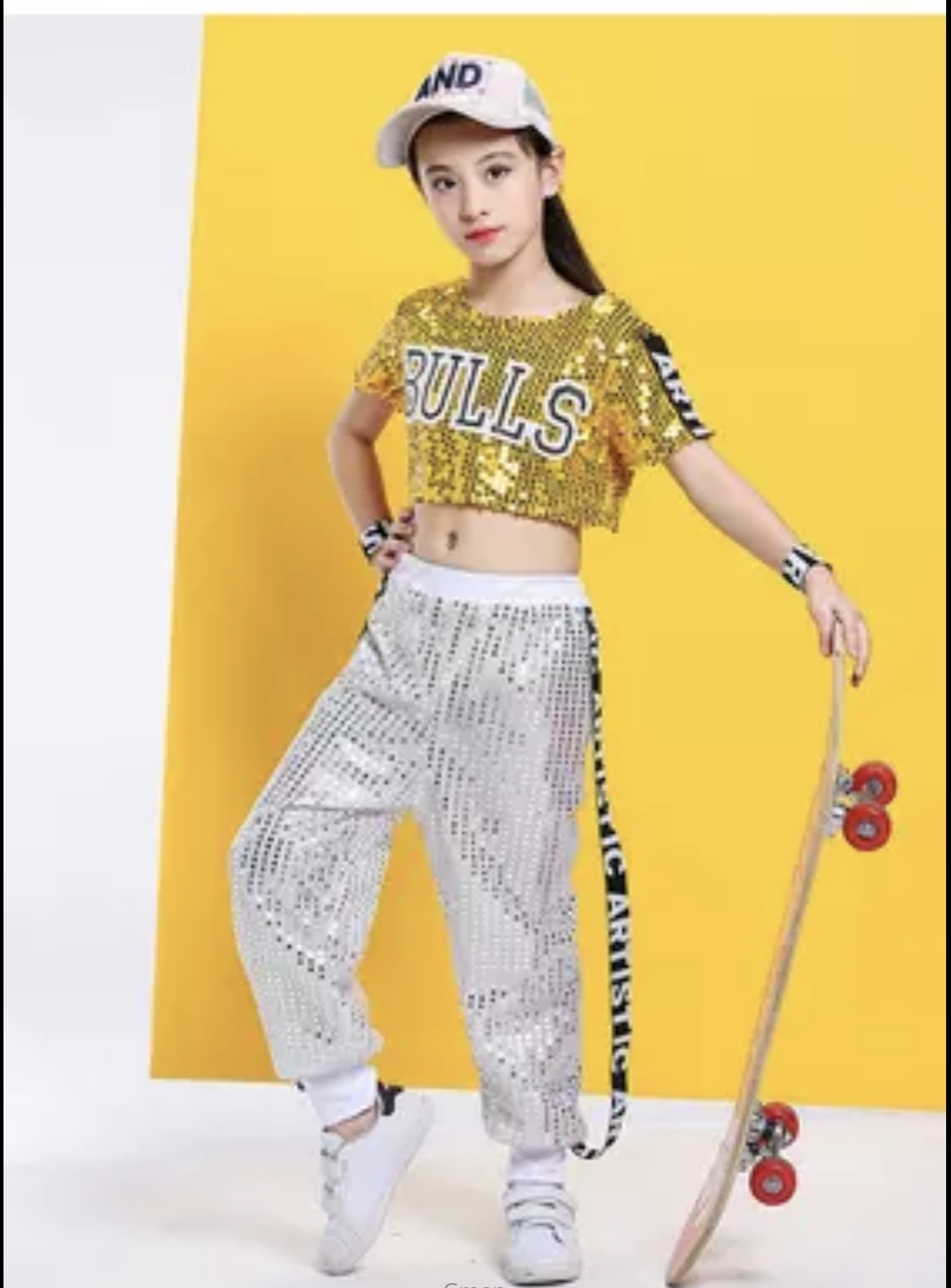 ชุดเต้น ชุดแดนซ์ เซ็ตเสื้อครอป +กางเกงขายาว Ball สลับสี ปักเลื่อม