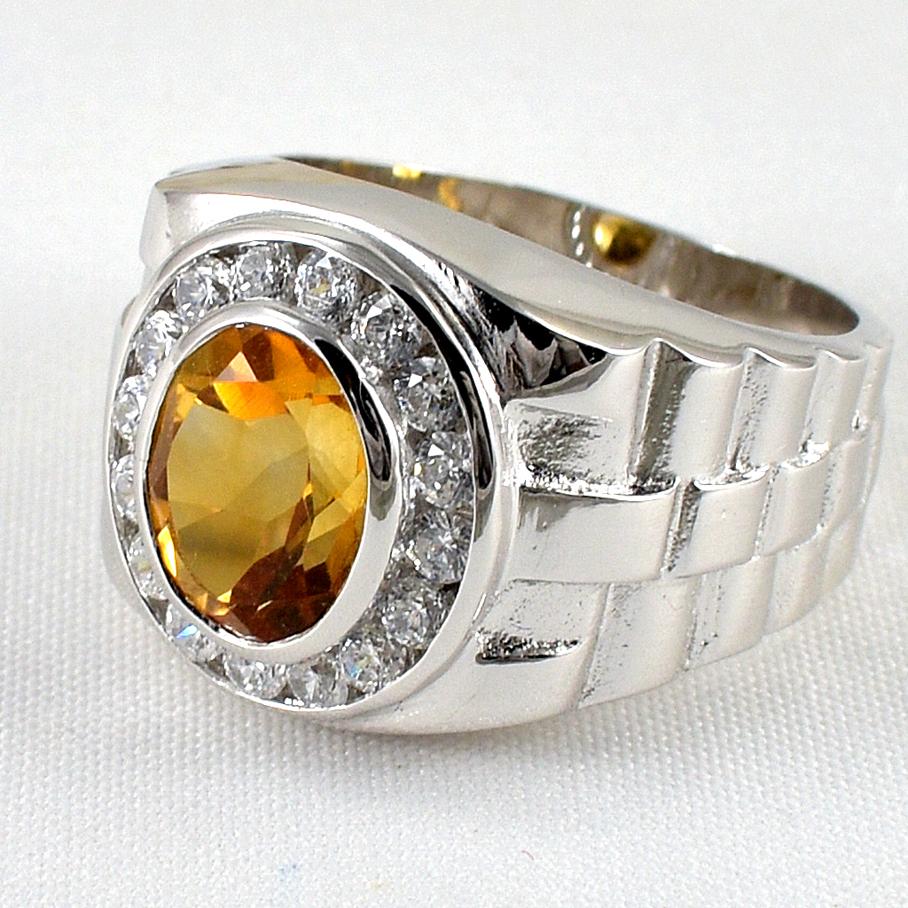 แหวนเงินแท้ราคาถูกชุบทองคำขาว ซิทรินแท้ 2.65 กะรัต เพชรCZ 0.64 กะรัต งานประณีตสวยงาม สั่งผลิตค่ะ