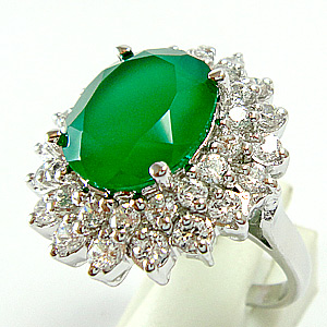 แหวนเงินแท้ราคาถูกชุบทองคำขาว พลอยแท้กรีนอะเกท 4.50 กะรัต เพชรCZ 1.62 กะรัต งานประณีตสวยงาม สั่งผลิตค่ะ