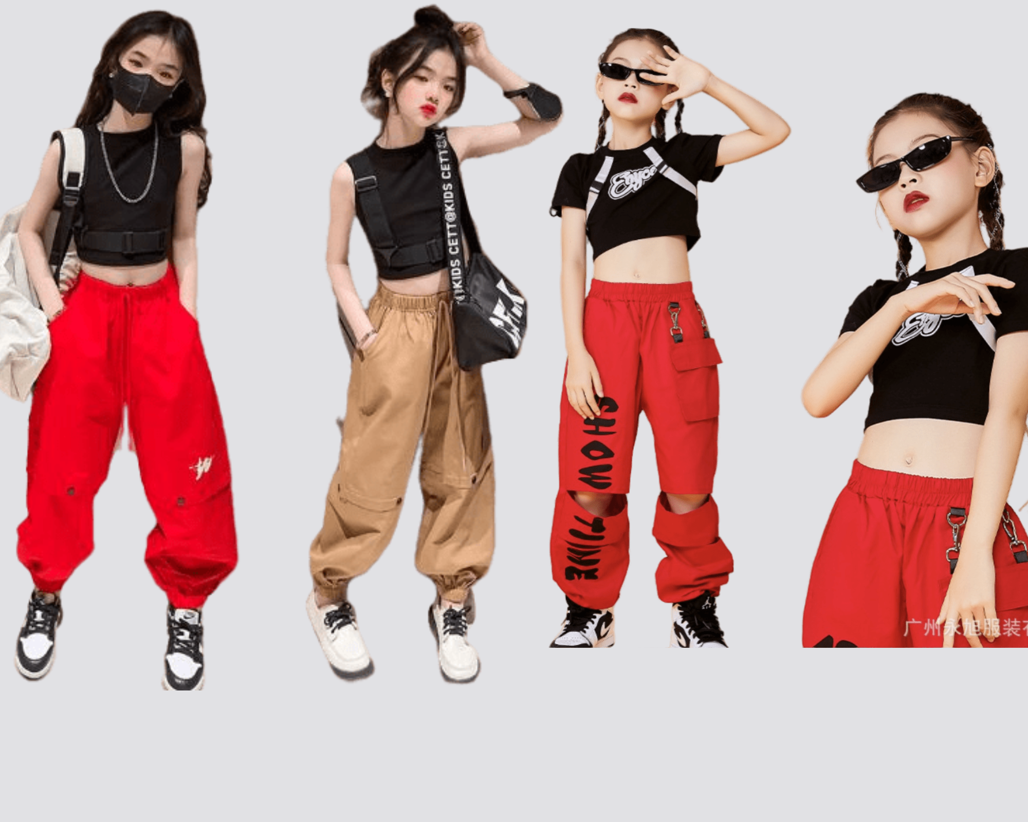 ชุดเต้น ชุดแดนซ์ เสื้อสีดำ+กางเกงขายาวสีแดง