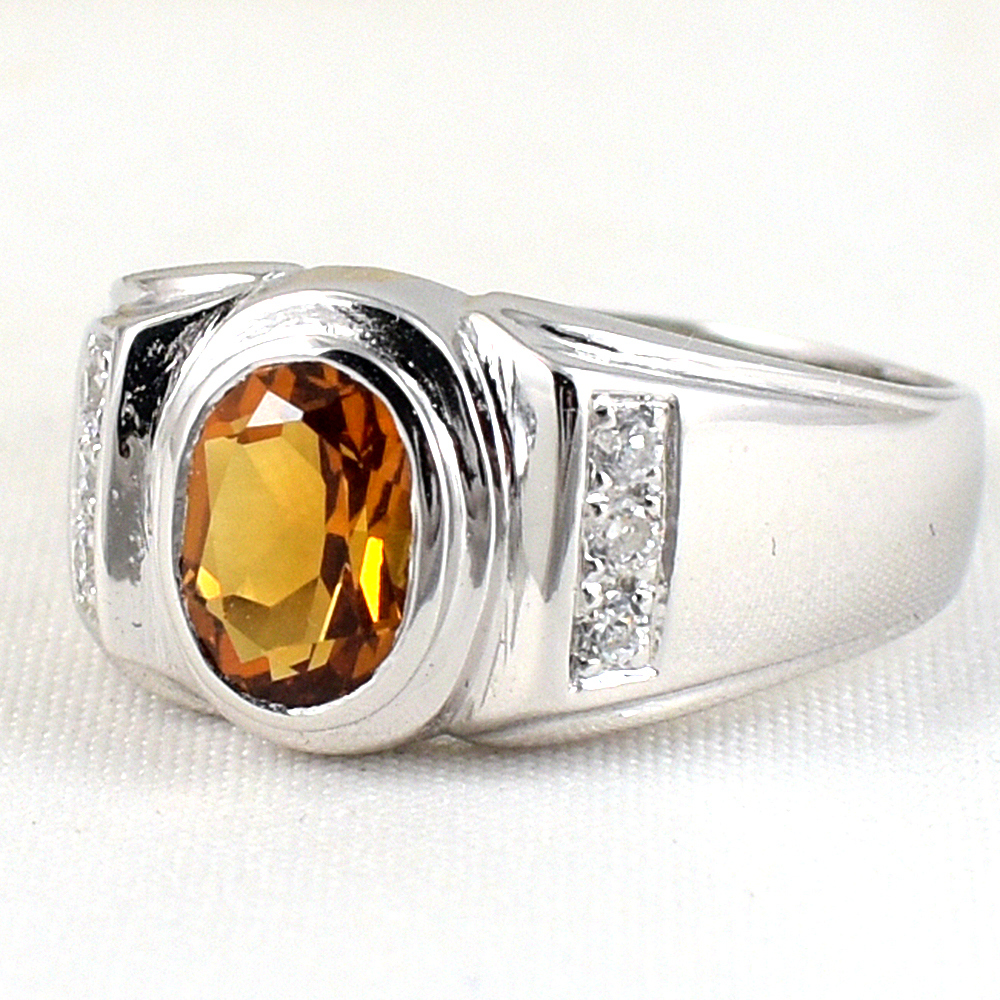 แหวนเงินแท้ราคาถูกชุบทองคำขาว ซิทรินแท้ 1.25 กะรัต เพชรCZ 0.15 กะรัต งานประณีตสวยงาม สั่งผลิตค่ะ