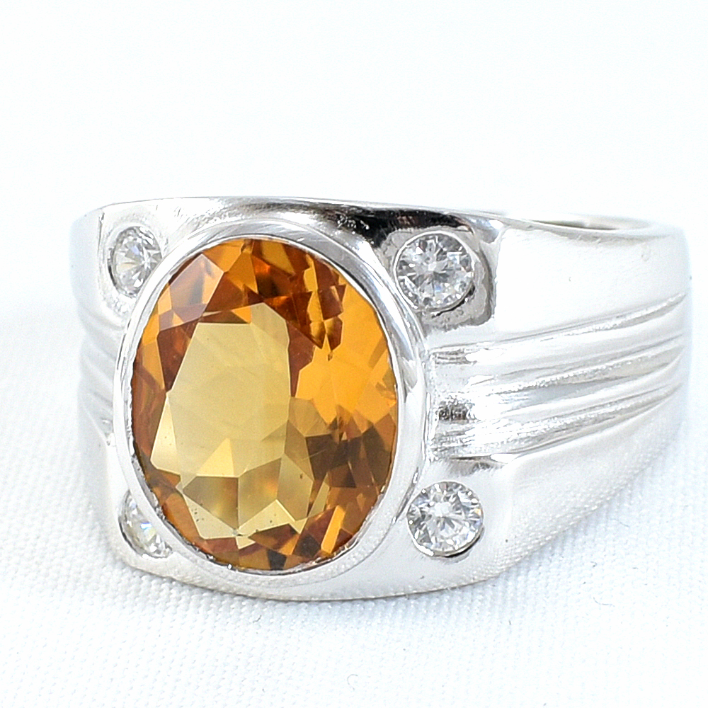 แหวนเงินแท้ราคาถูกชุบทองคำขาว ซิทรินแท้ 4.80 กะรัต เพชรCZ 0.12 กะรัต งานประณีตสวยงาม สั่งผลิตค่ะ