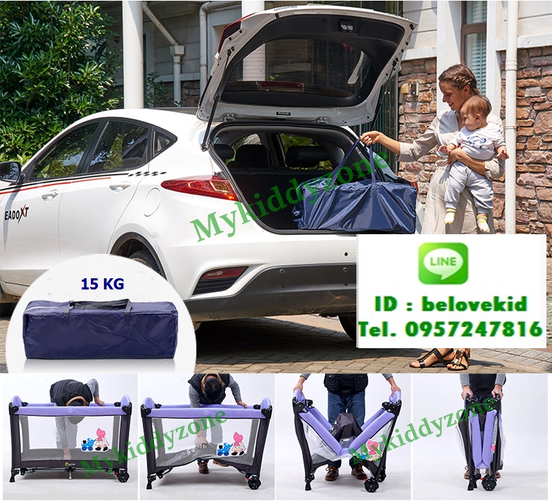 B10123 (A3) เตียงนอนเด็ก เพเพน Playpen Cool baby สีน้ำเงิน พร้อมเบาะวางเปลี่ยนผ้าอ้อม