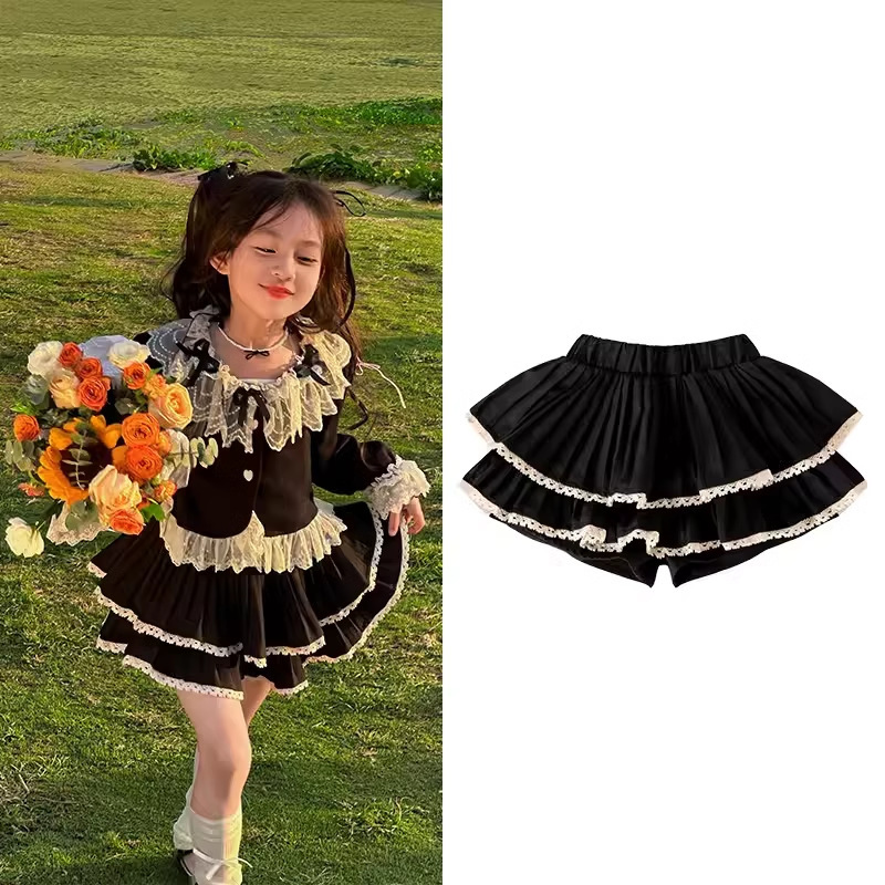 พร้อมส่ง กระโปรงเด็กผู้หญิง อัดพลีท ระบาย2ชั้น สีแดงสด