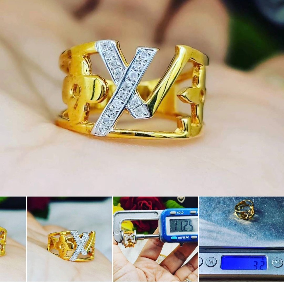 พร้อมส่งและสั่งผลิตแหวนเพชรหน้ากว้างLV แหวนแต่งงาน แหวนหมั้น ใส่เที่ยว ออกงาน แหวนทองคำ 9K เพชกุหลาบแท้ 0.08 กะรัต 15 เม็ด ราคาถูกมาก ส่งฟรี